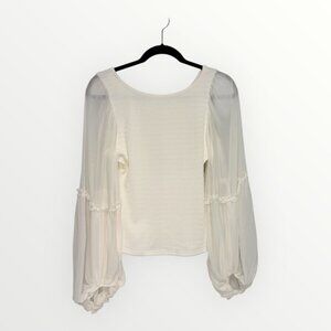 ANTHROPOLOGIE NWT Sheer Puff Sleeve Textured Top – Ivory, Size M